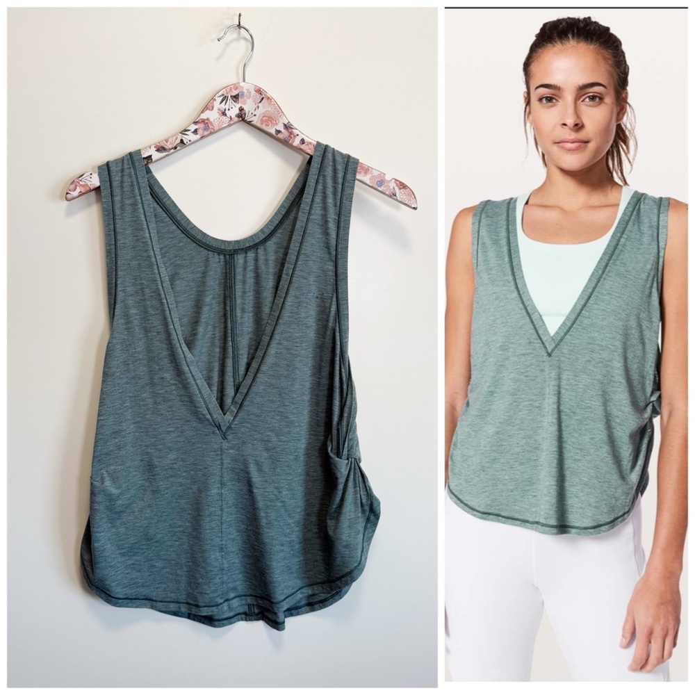 LULULEMON Victory Lap Tank Heathered Deep Cove Blue Green Teal Size 6 Deep V